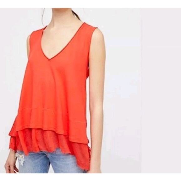 Free People Tops - Free People Coral Peachy Oversized Cotton Layered Tank XS S M L Sleeveless Top